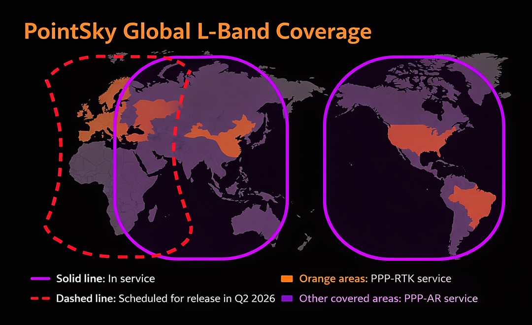 CHCNAV PointX global satellite correction service coverage map for GNSS surveying operations