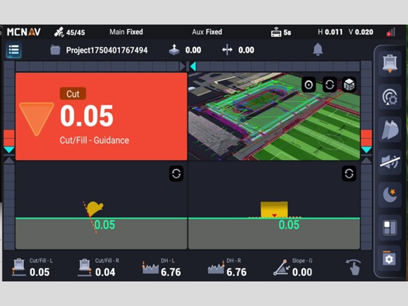 CHCNAV MCNAVショベルカー操作のための切土充填ガイダンスデータを表示するソフトウェア