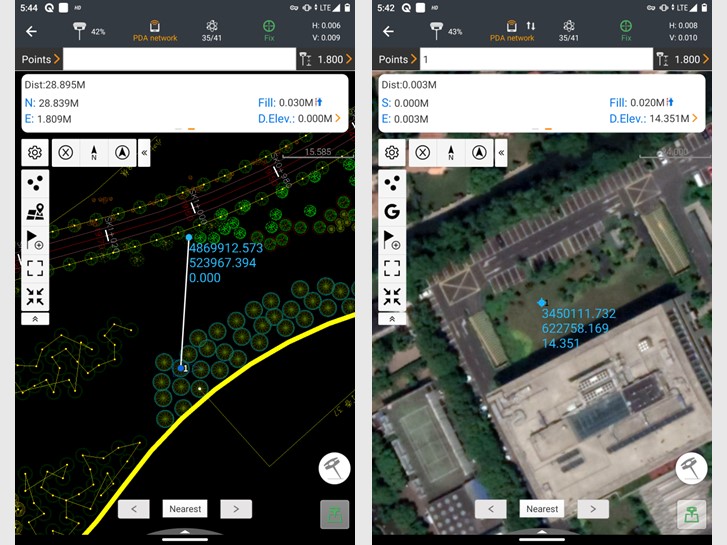 Surveyor using a CHC Navigation GNSS RTK rover on a survey pole to collect field positioning data in open terrain