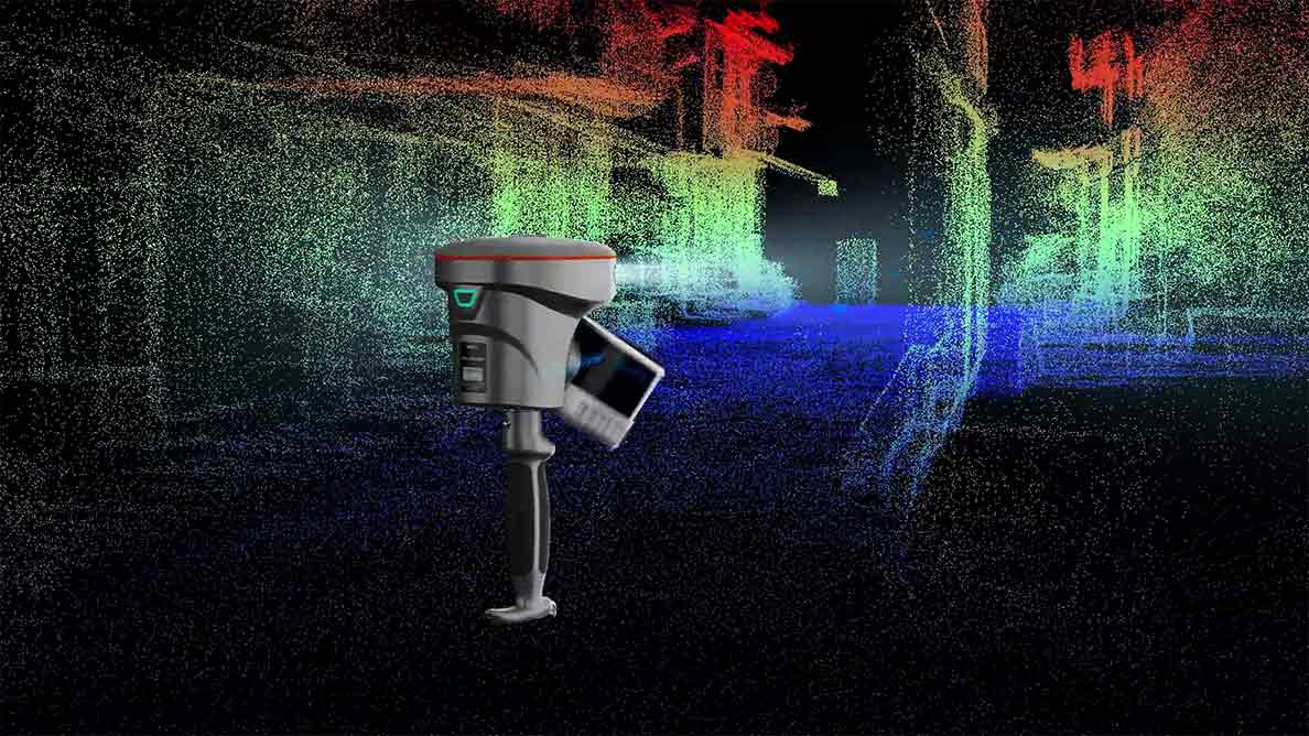 3D point cloud showing detailed mapping of an area with CHCNAV RS10, highlighting precision and high-frequency data capture.