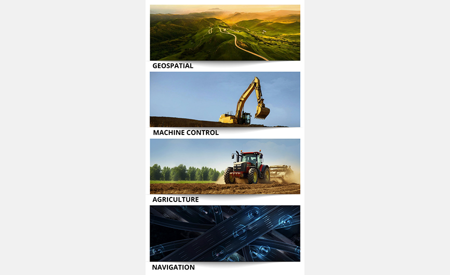 CHCNAV quatre sites web sur l'industrie : Géospatial, Contrôle des machines, Agriculture, Navigation.